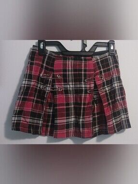 Vintage 2002 Lip Service Punk 'n' Disorderly Pink Plaid Safety Pin Skirt Size S